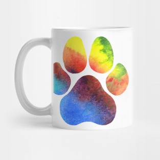 Rainbow Stripe Watercolor Paw Print Mug